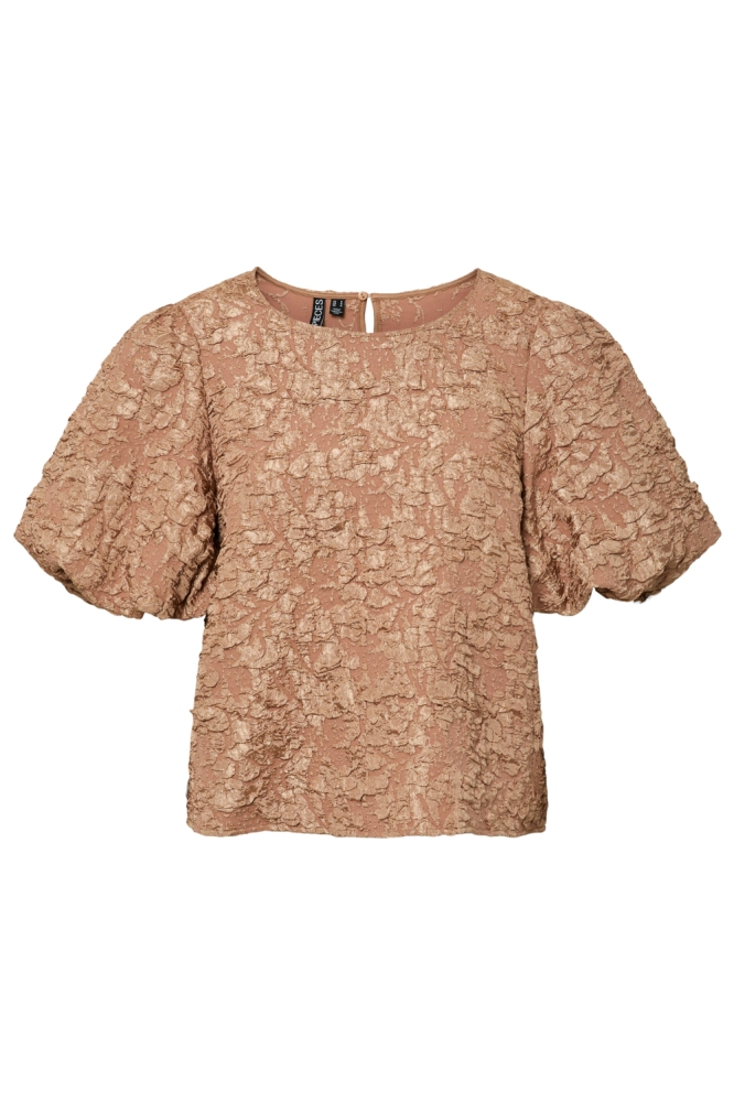 PCGRETCHEN SS O-NECK TOP WVN D2D PP 17163266 TAWNY BROWN